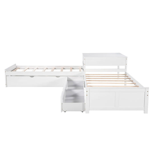 White Wood Twin Bed Frame with Trundle