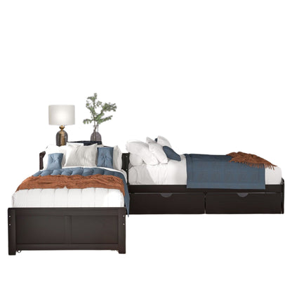 Espresso Wood Twin Bed Frame with Trundle