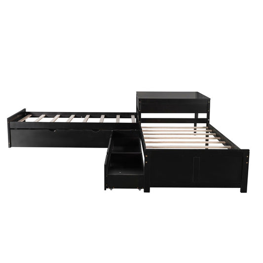 Espresso Wood Twin Bed Frame with Trundle