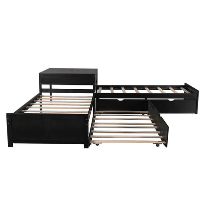 Espresso Wood Twin Bed Frame with Trundle