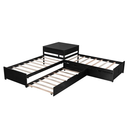 Espresso Wood Twin Bed Frame with Trundle