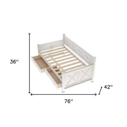 White Wood Twin With Two Drawers Bed Frame