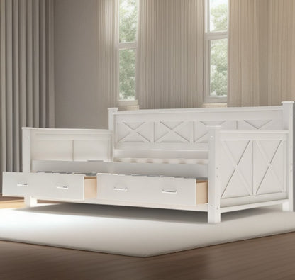 White Wood Twin With Two Drawers Bed Frame