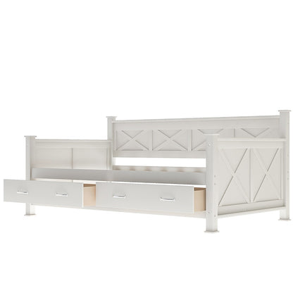 White Wood Twin With Two Drawers Bed Frame