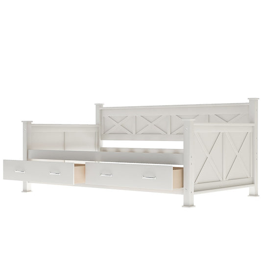 White Wood Twin With Two Drawers Bed Frame