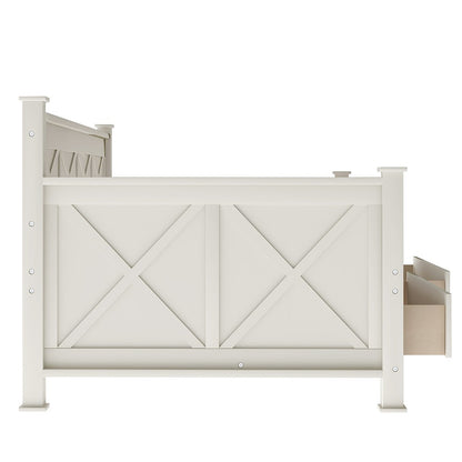 White Wood Twin With Two Drawers Bed Frame