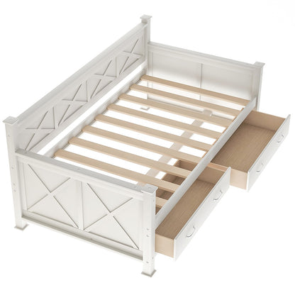 White Wood Twin With Two Drawers Bed Frame