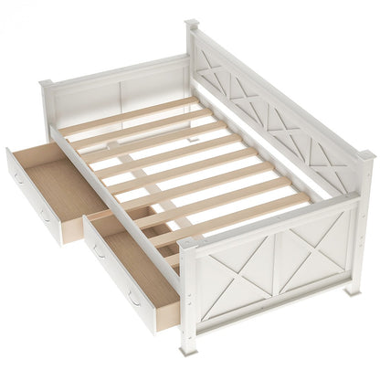 White Wood Twin With Two Drawers Bed Frame