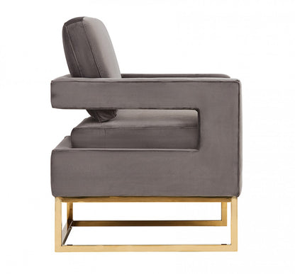 Fauteuil en velours gris et doré de 34 po