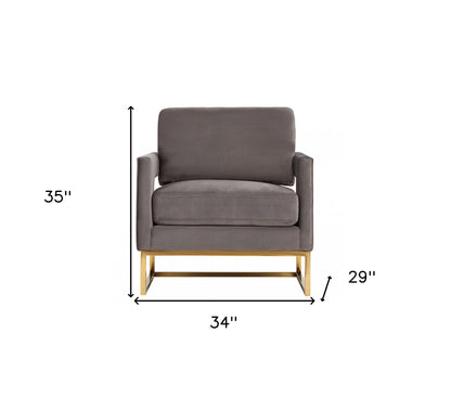 Fauteuil en velours gris et doré de 34 po