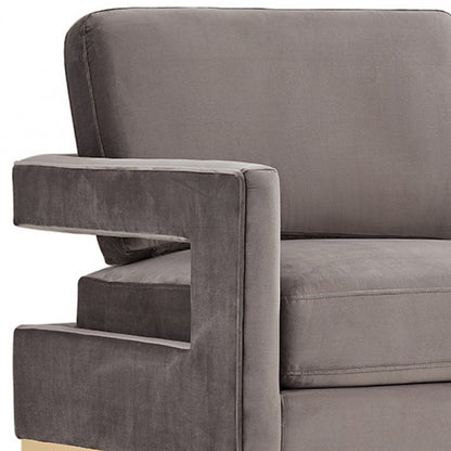 Fauteuil en velours gris et doré de 34 po