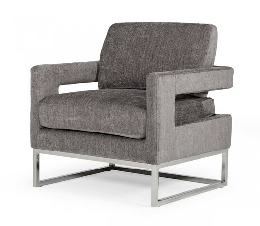 Fauteuil en tissu gris foncé et argent de 34 po