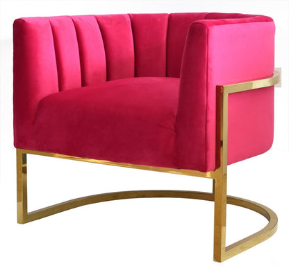 Fauteuil d'appoint capitonné en velours rose et doré Glam