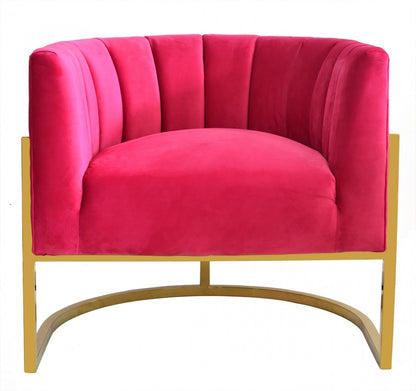 Fauteuil d'appoint capitonné en velours rose et doré Glam