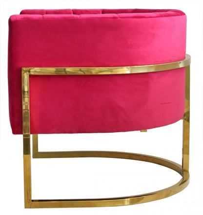 Fauteuil d'appoint capitonné en velours rose et doré Glam