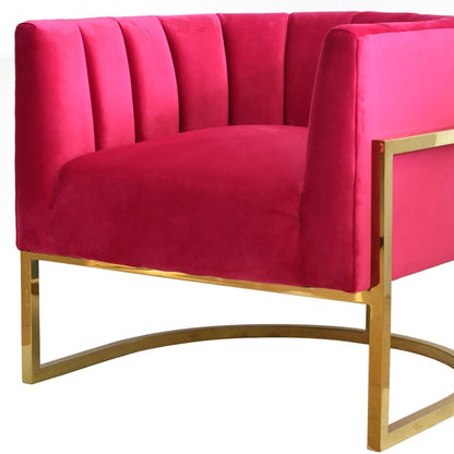 Fauteuil d'appoint capitonné en velours rose et doré Glam