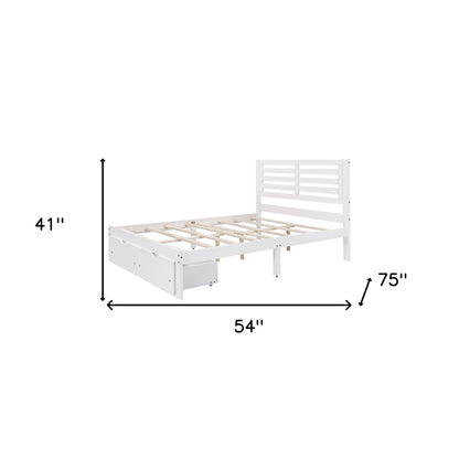 Lit double en bois massif et manufacturé blanc