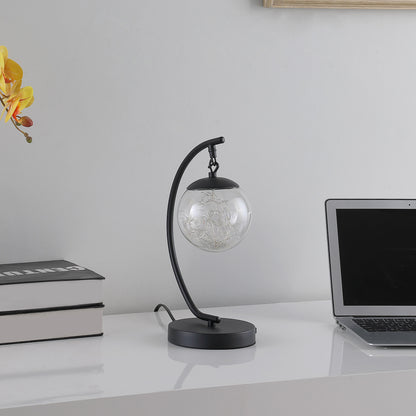 Lampe de table USB suspendue en forme d'arc en métal noir mat de 14 po