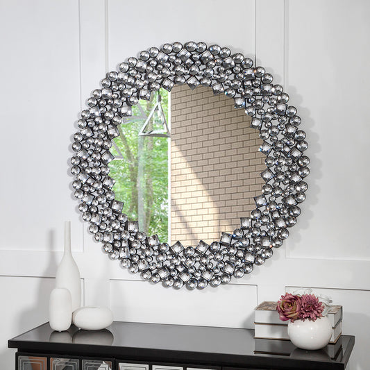 Round Diamond Jeweled Wall Mirror