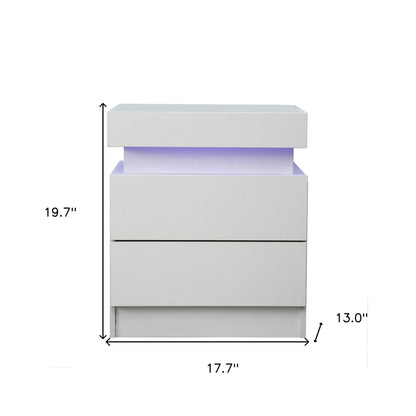 Table de nuit éclairée à deux tiroirs blanche de 20 po