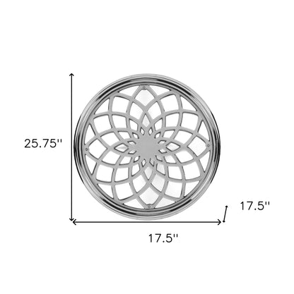 Table d'appoint ronde à plateau ouvert en treillis en aluminium argenté de 26 po