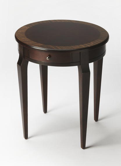 Table d'appoint ronde en bois brun foncé et bois de 24 po avec tiroir