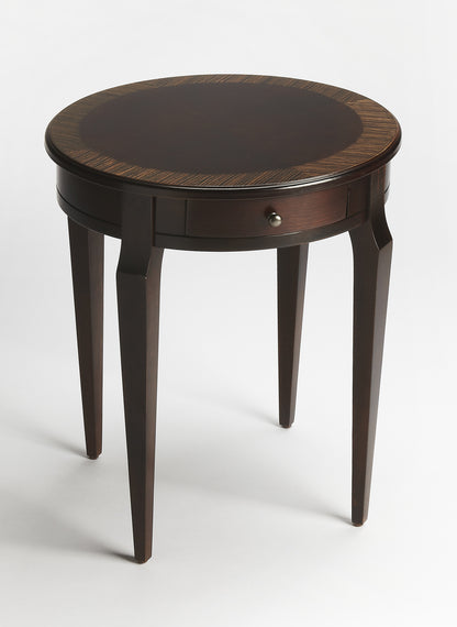 Table d'appoint ronde en bois brun foncé et bois de 24 po avec tiroir