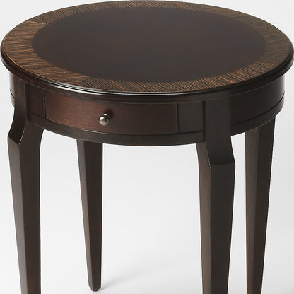 Table d'appoint ronde en bois brun foncé et bois de 24 po avec tiroir