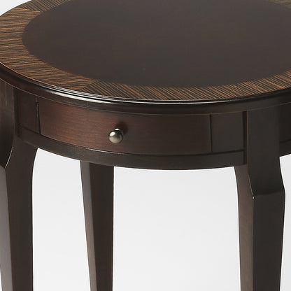 Table d'appoint ronde en bois brun foncé et bois de 24 po avec tiroir