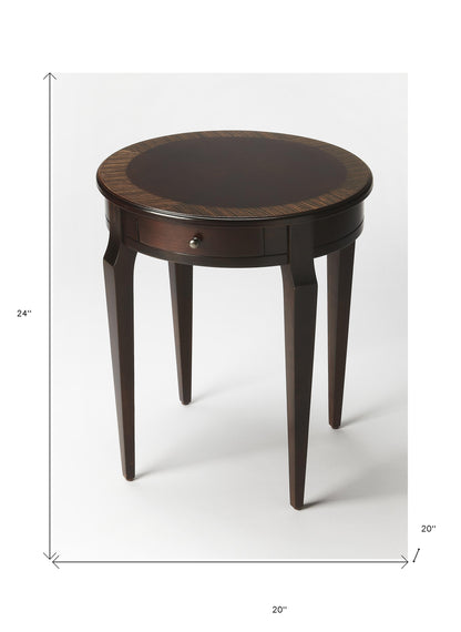 Table d'appoint ronde en bois brun foncé et bois de 24 po avec tiroir