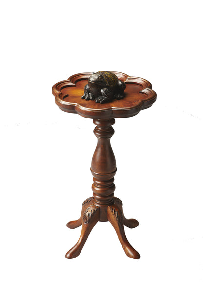 Table d'appoint de 20 po avec plateau floral en bois de frêne brun moyen et olive