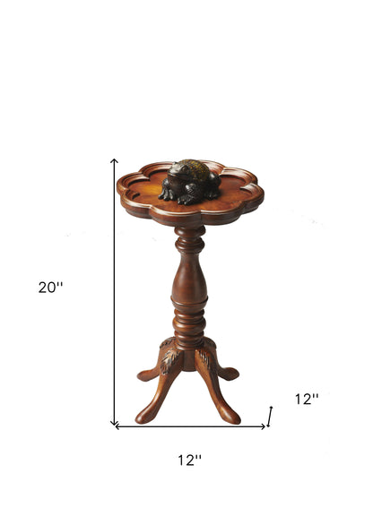 Table d'appoint de 20 po avec plateau floral en bois de frêne brun moyen et olive