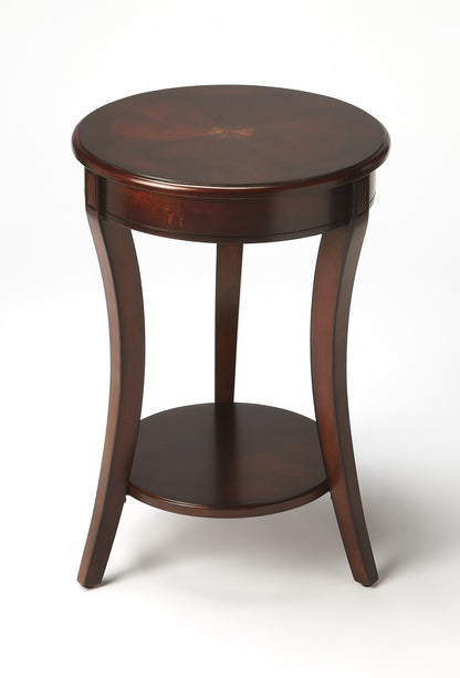 Table d'appoint ronde en bois brun foncé et bois de 26 po avec étagère