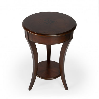 Table d'appoint ronde en bois brun foncé et bois de 26 po avec étagère