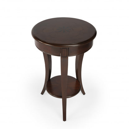 Table d'appoint ronde en bois brun foncé et bois de 26 po avec étagère