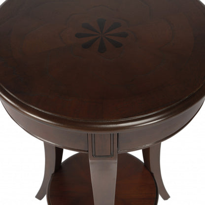 Table d'appoint ronde en bois brun foncé et bois de 26 po avec étagère