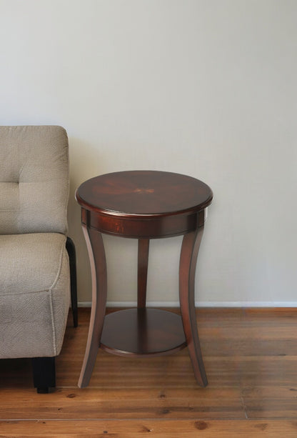 Table d'appoint ronde en bois brun foncé et bois de 26 po avec étagère