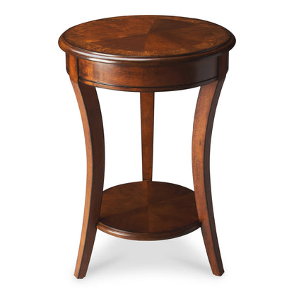 Table d'appoint ronde en bois brun et bois de 26 po avec étagère