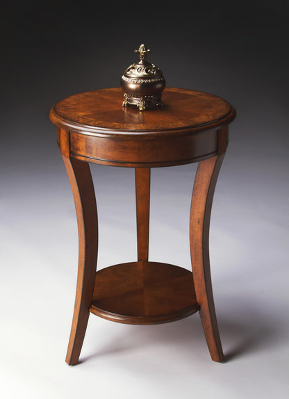 Table d'appoint ronde en bois brun et bois de 26 po avec étagère