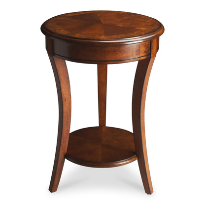 Table d'appoint ronde en bois brun et bois de 26 po avec étagère