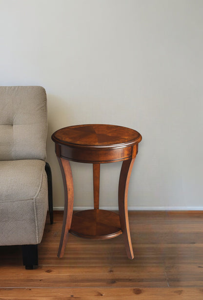 Table d'appoint ronde en bois brun et bois de 26 po avec étagère