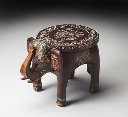 Table d'appoint éléphant florale 3D peinte à la main en brun chaud de 15 po