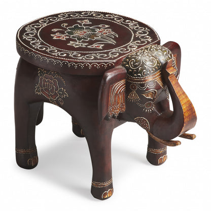 Table d'appoint éléphant florale 3D peinte à la main en brun chaud de 15 po