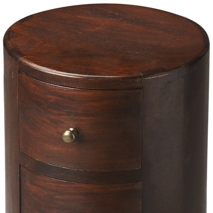 Table d'appoint ronde en bois brun chaud de 24 po avec quatre tiroirs