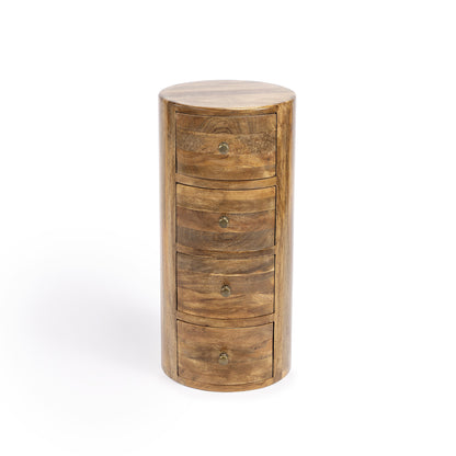 Table d'appoint ronde en bois brun clair de 24 po avec quatre tiroirs