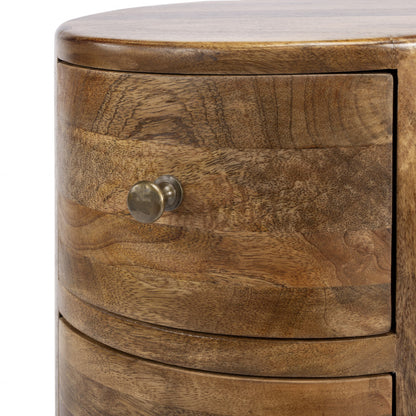 Table d'appoint ronde en bois brun clair de 24 po avec quatre tiroirs