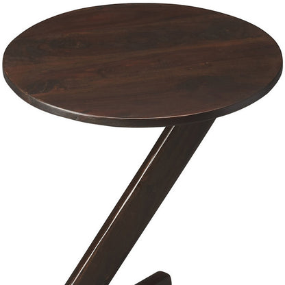 Table d'appoint ronde à piédestal en bois massif brun foncé de 20 po