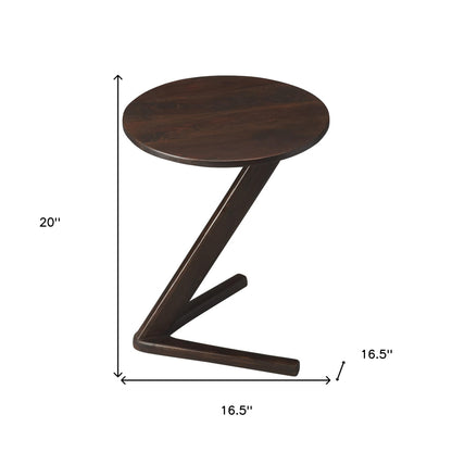 Table d'appoint ronde à piédestal en bois massif brun foncé de 20 po