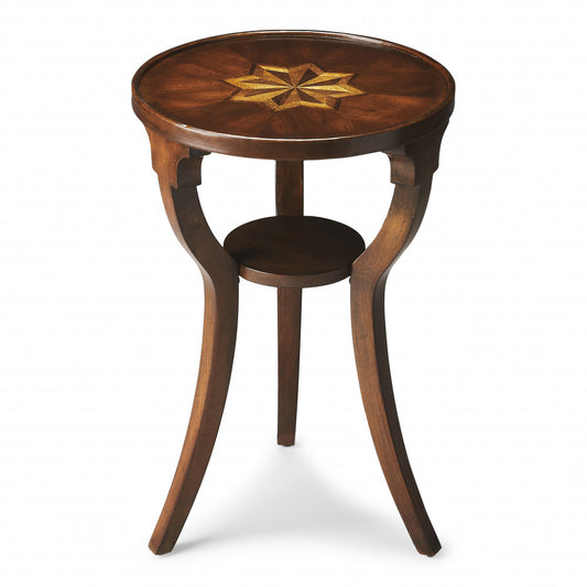 Table d'appoint ronde en bois brun et bois massif de 24 po avec étagère