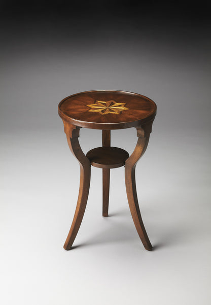 Table d'appoint ronde en bois brun et bois massif de 24 po avec étagère